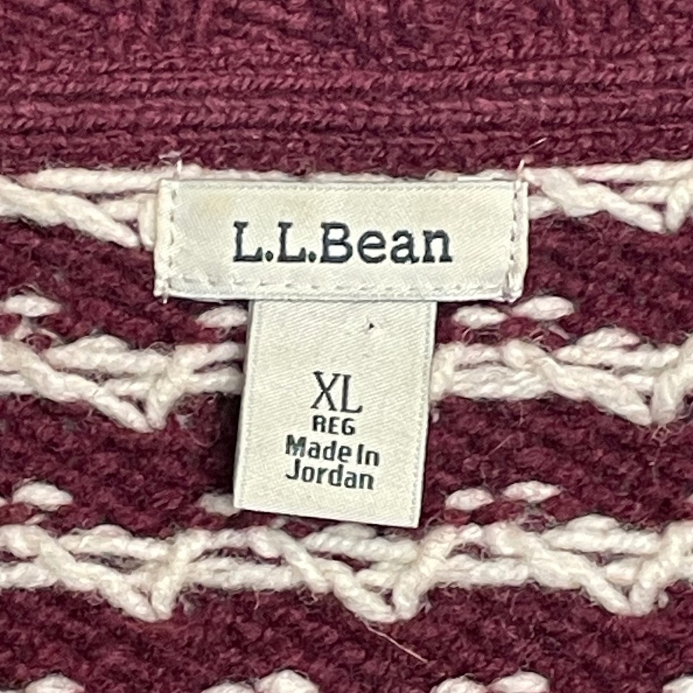 L.L.Bean Lambswool Cardigan Sweater XL Burgundy Fair Isle Shawl Collar - Picture 3 of 9